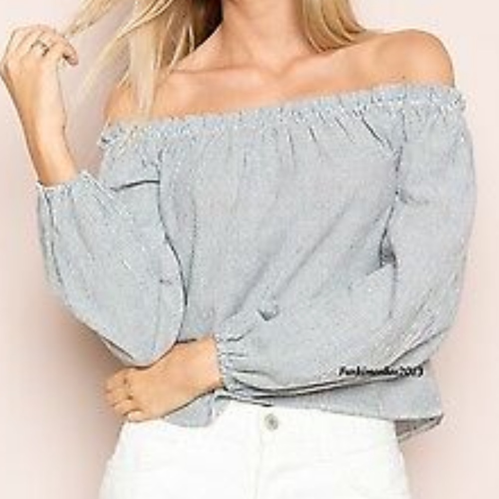 Brandy Melville Gray stripe off-the-shoulder top - Picture 3 of 4